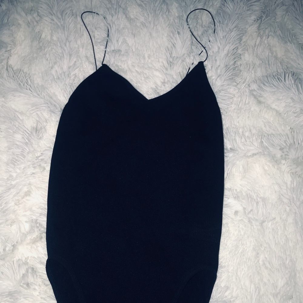Black body suit, skinny straps!